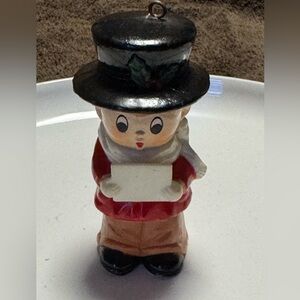 Caroler Figure Hanging Ornament Red Black Beige Plastic Christmas Holiday